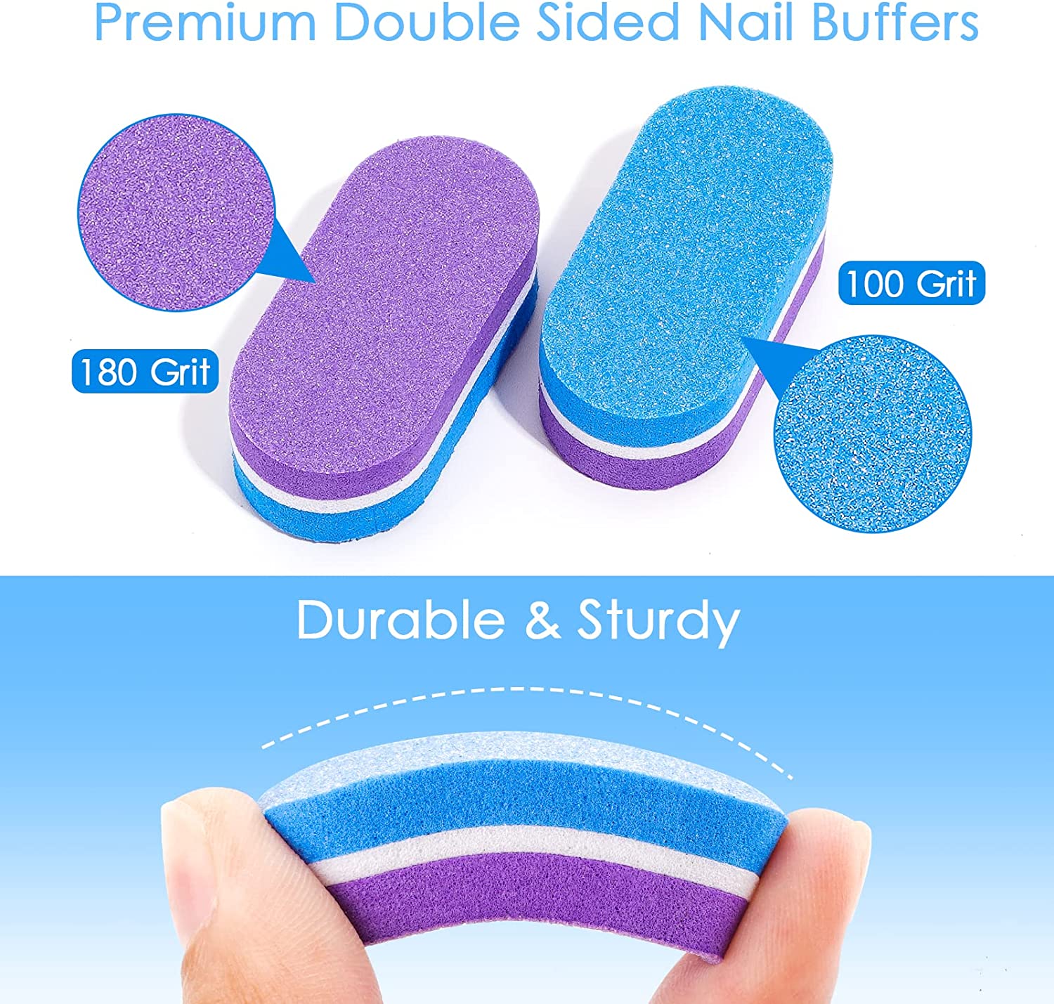 Nail File and Buffer Professional Manicure Tools Kit Emery Board & Nail Buffer Blocks Double Sided Reuseable 100/180 Grit 10Pcs for Home and Salon Use(Purple) - Image 3